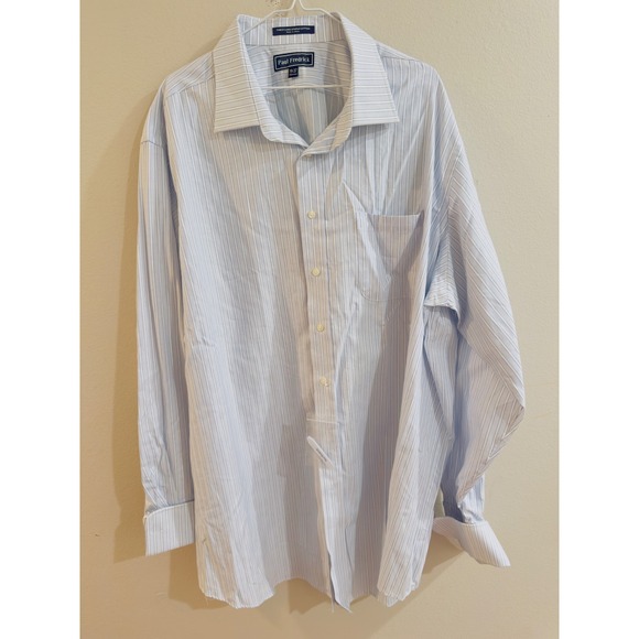 Paul Fredrick Other - Paul Fredrick Mens 19-37 100% Cotton Light Blue Pinstripe Dress Shirt Button Up
